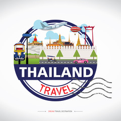 Bangkok, Thailand Vector travel destinations icon set, Info graphic elements for traveling to Thailand. Travel stamps.