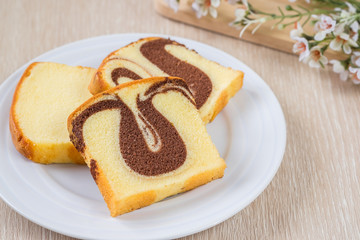 Butter cake sliced on plate