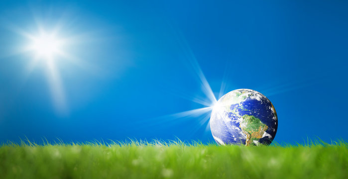 surreal world outdoor concept of blobe on green landscape