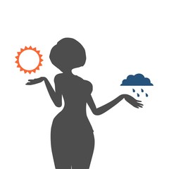 A vector illustration of a TV weather reporter at work. Weather forecast icons