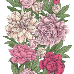 peony colorful vector seamless border