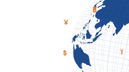 Currency signs on globe spinning transparent with empty space, seamless loop (alpha channel), Elements of this image furnished by NASA - Powered by Adobe