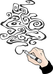 Illustration of an artist hand drawing some creative illustrations