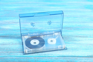 Cassette tape on the wooden table