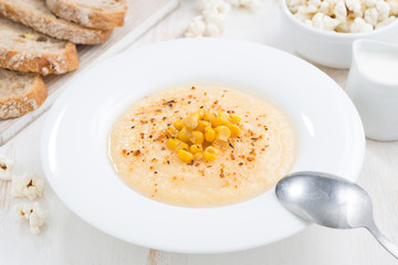 corn soup and bread, closeup