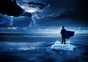 Surfing sea on ice floe. Mixed media