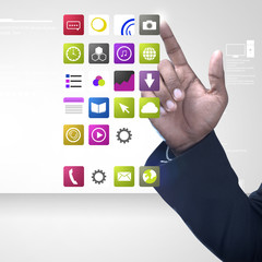 Man touching the  app icons