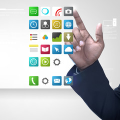Man touching the  app icons