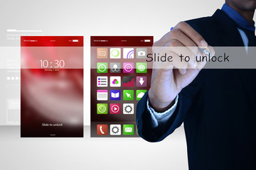 Man hand showing touch screen