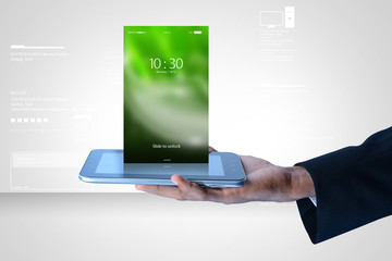 Man hand showing touch screen