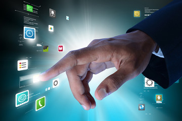 Man touching app icon