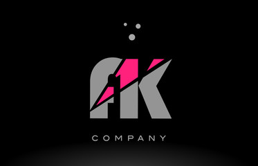 fk f k alphabet letter logo pink grey black icon