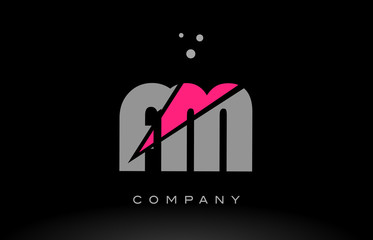 fm f m alphabet letter logo pink grey black icon