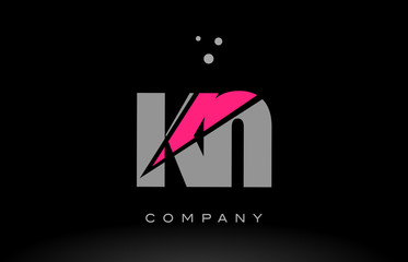 kn k n alphabet letter logo pink grey black icon