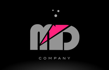 md m d alphabet letter logo pink grey black icon
