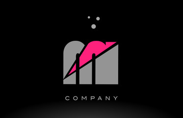 mi m i alphabet letter logo pink grey black icon