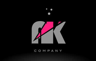 ak a k alphabet letter logo pink grey black icon