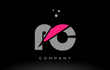 pc p c alphabet letter logo pink grey black icon