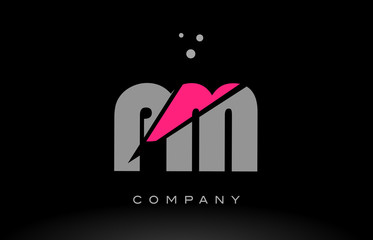 pm p l alphabet letter logo pink grey black icon