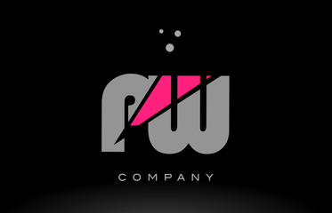 pw p w alphabet letter logo pink grey black icon