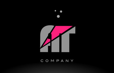 at a t alphabet letter logo pink grey black icon