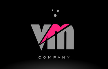 vm v m alphabet letter logo pink grey black icon
