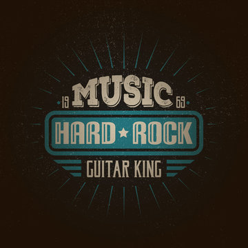 Vintage rock posters. Retro logos for printing on T-shirts. Hard rock. Guitar king.