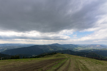 Fototapeta premium Carpathians, mountains from a height in the town of Slavsk