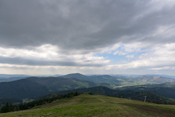 Carpathians, mountains from a height in the town of Slavsk