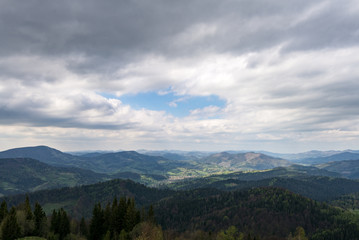 Carpathians, mountains from a height in the town of Slavsk