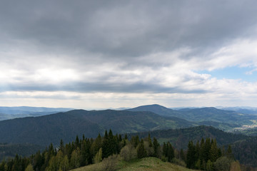 Naklejka na ściany i meble Carpathians, mountains from a height in the town of Slavsk