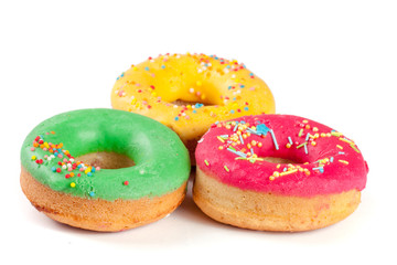 three glazed donut isolated on white background