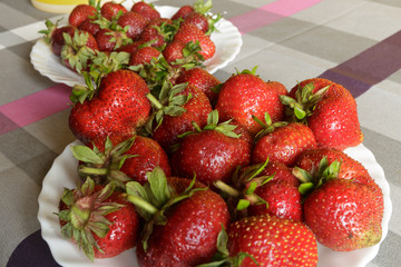Strawberries in a dish for business lunch. Closeup for background