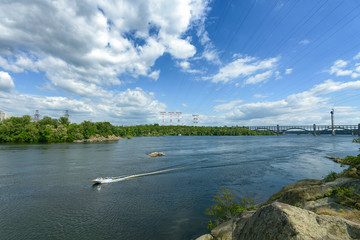 Landscape of the river Dnepr and boats