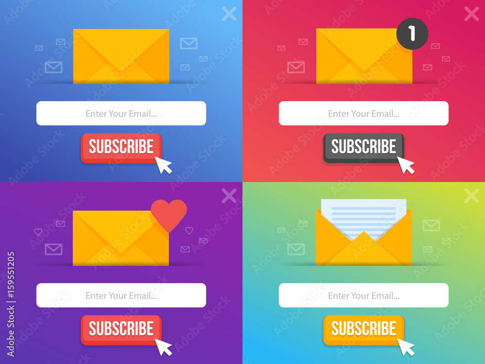 Poster modern pop-up subscribe form set for your website and blog. vector illustration template