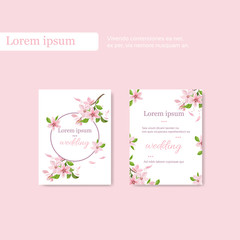 Vintage wedding card template with cherry blossom branch, place for text