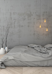 mock up poster frame in light bedroom modern style interior background. 3d viz