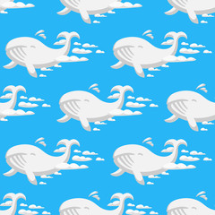 Animal clouds silhouette whale seamless pattern vector illustration abstract sky cartoon ocean humpback natural
