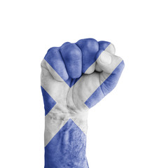 Flag of Scotland painted on human fist like victory symbol