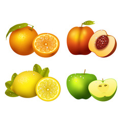 Fresh fruits slice realistic juicy healthy vector illustration vegetarian diet freshness lemon dessert