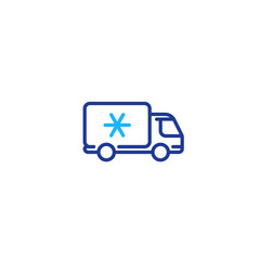 Freezer truck line icon, cold product delivery transportation