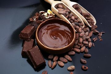 Melting chocolate / melted chocolate/ chocolate swirl/ stack/ chips