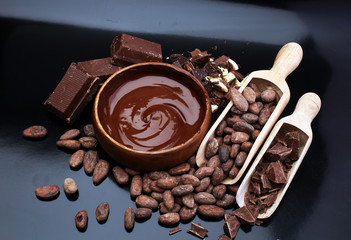 Melting chocolate / melted chocolate/ chocolate swirl/ stack/ chips