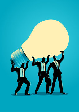 Businessmen Lifting Up A Light Bulb Together