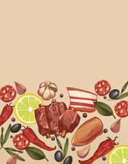 Vector Color hand-drawn meat menu set design banner advertising
