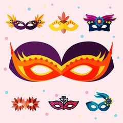 Authentic handmade venetian painted carnival face masks party decoration masquerade vector illustration