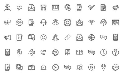 Simple Set of Help, Support and Contact Us Related Vector Line Icons. Contains such Icons as Phone Assistant, Online Help, Support Service, Video Chat. Editable Stroke. 64x64 Pixel Perfect.