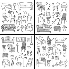 Vector set of furniture of living room. Four variants. Hand-drawn illustration