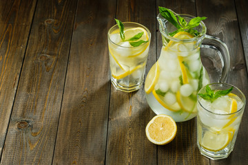 Lemonade with lemon, mint and ice