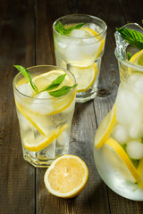 Lemonade with lemon, mint and ice